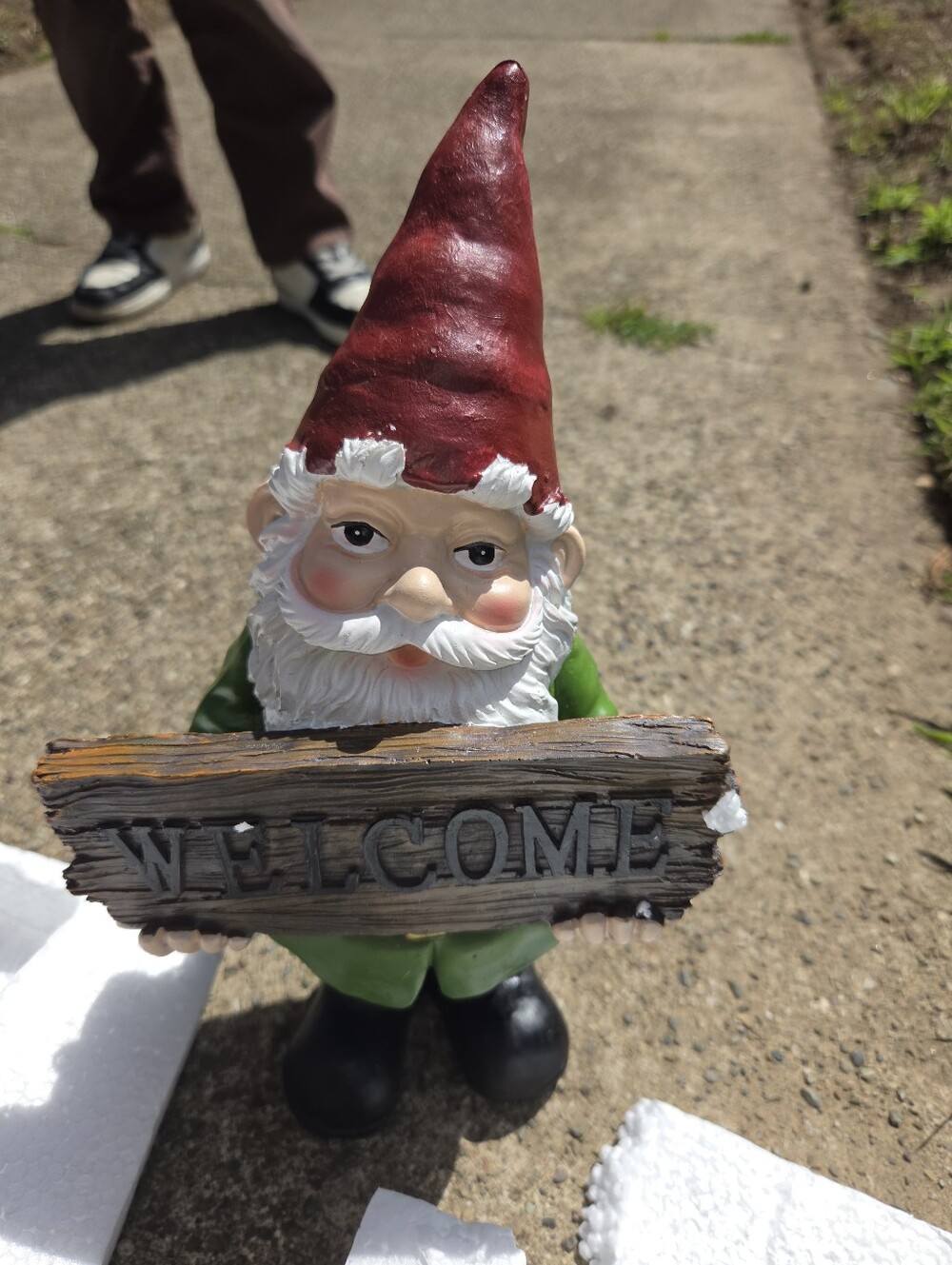 Garden Gnome Welcome Statue - Red Hat, Green Coat